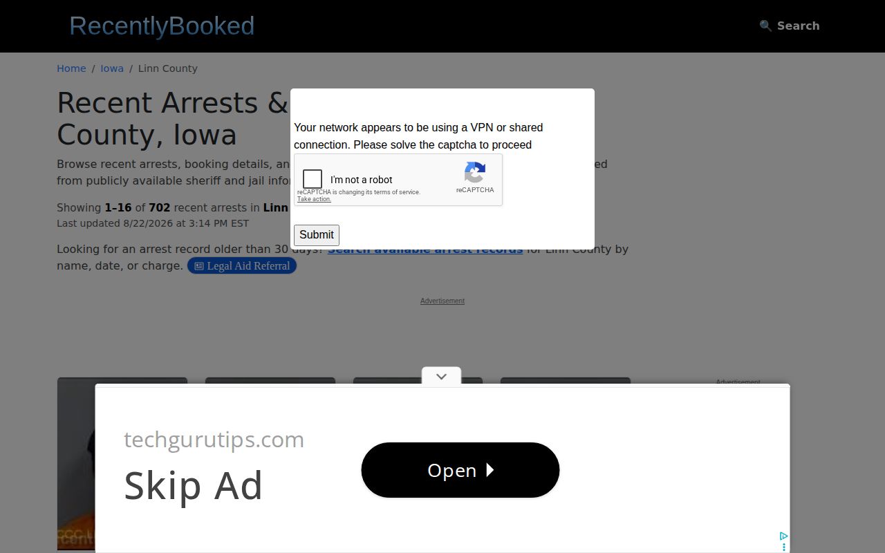 Unofficial Recently Booked Linn County landing page